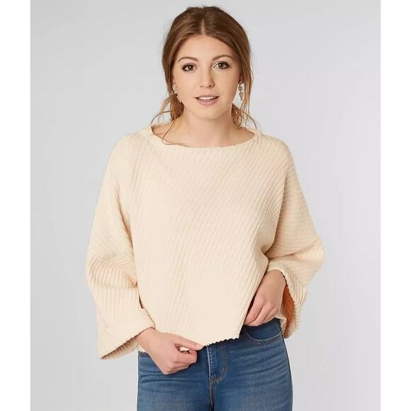 Free People I Can't Wait Cropped Sweater Size Medium Oversized Ribbed Dolman - Picture 1 of 11